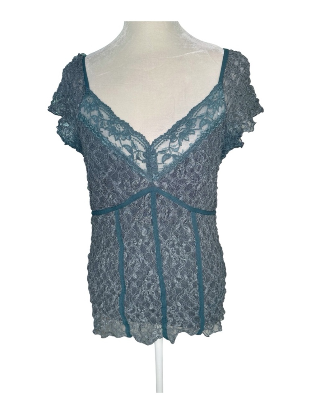 Vintage Y2K Stretch Lace Babydoll Corset Style Top Fairy Whimsigoth Size Medium